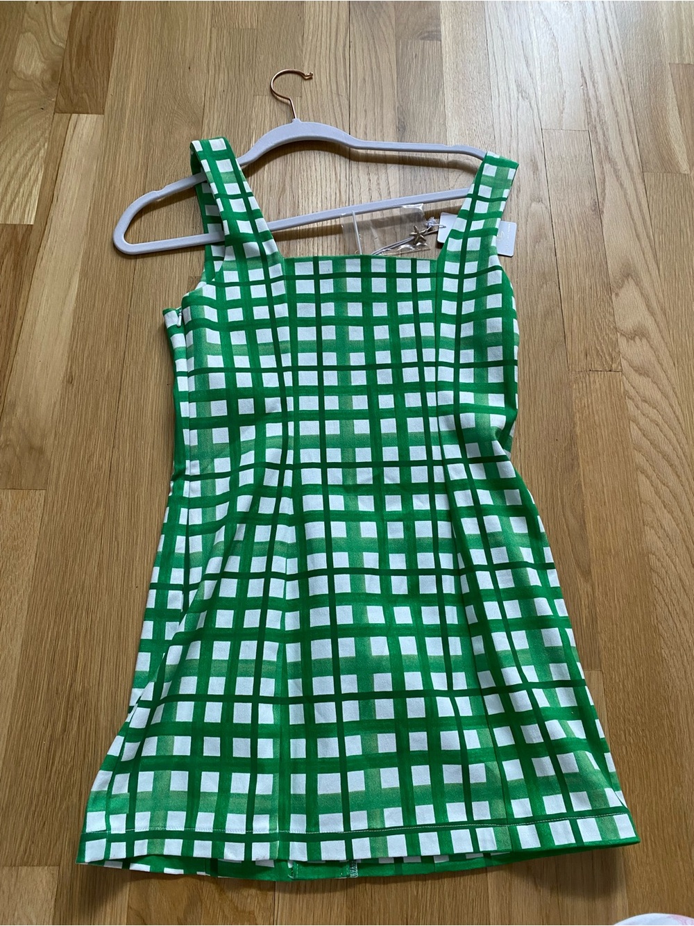 Corey Lynn Calter Green Gingham Square-Neck Mini Dress - Picture 3 of 4